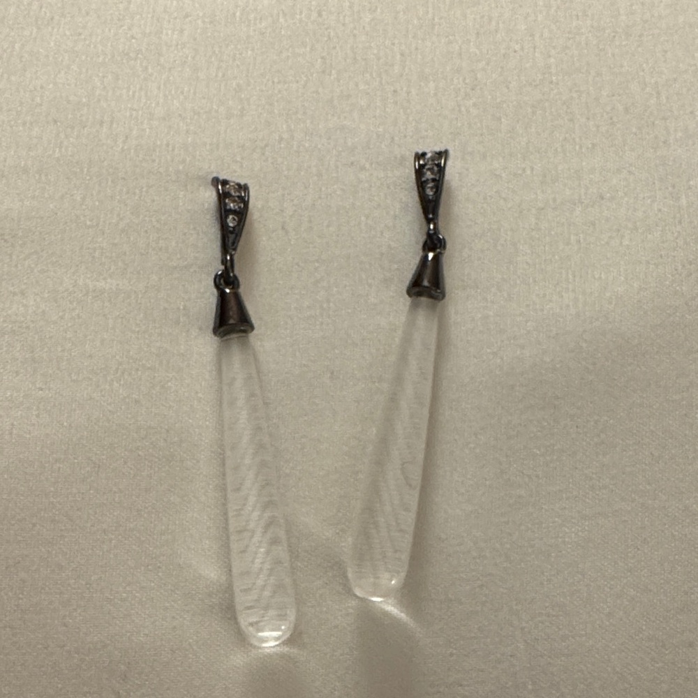 Vintage Sterling Black and Glass Drop Earrings
